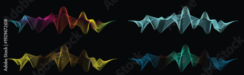 Abstract colorful sound wave lines glowing in dark futuristic digital background 3D render