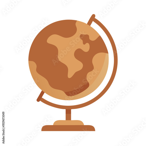 Vintage style illustration of a brown globe on a table showing the world map for geography and education themes