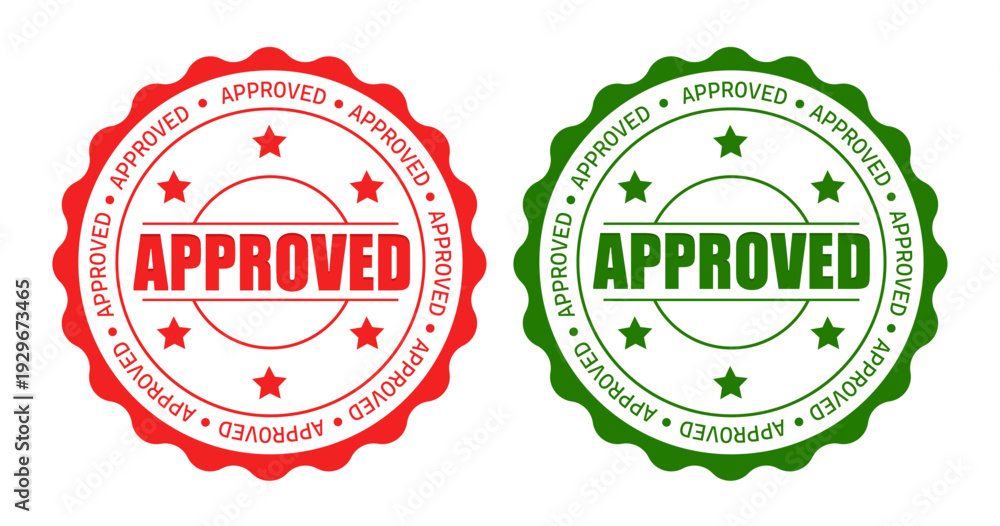 Obraz premium Approved stamps of red and green colors. Vector design
