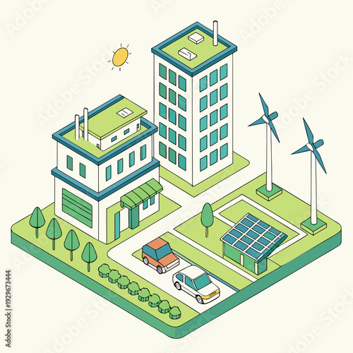 Conjunto de ilustração em vetor de uma cidade isométrica com edifícios de apartamentos e casas em um mapa urbano residencial de projeto arquitetônico real