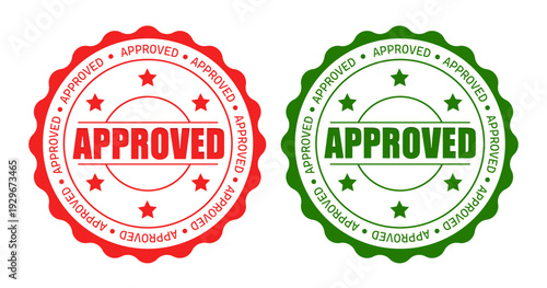 Approved stamps of red and green colors. Vector design