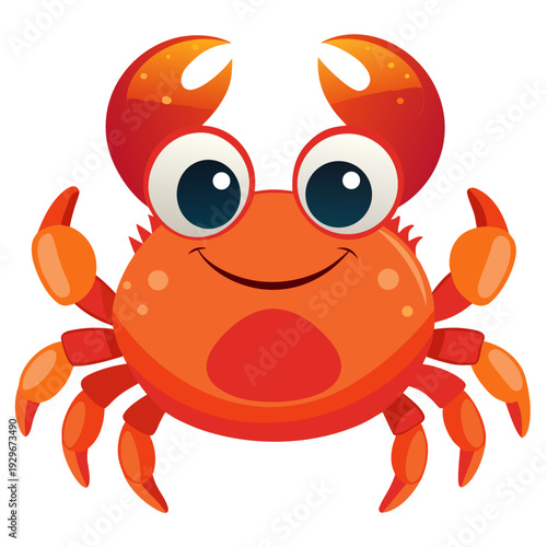 Ilustração em vetor de um caranguejo vermelho fofo e engraçado segurando um sinal na praia sob o oceano, criando uma arte de personagem marinho em desenho animado