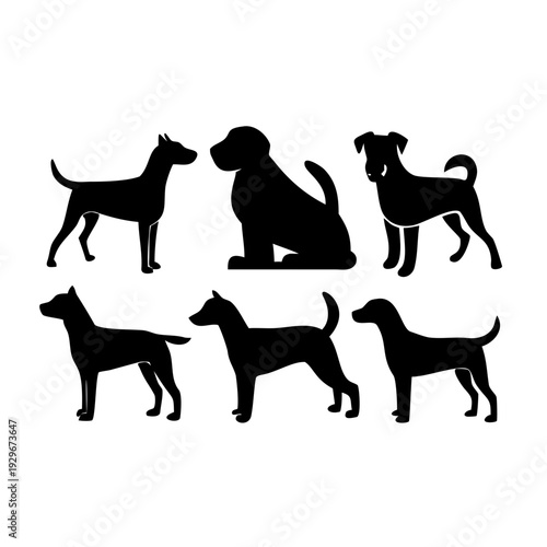 Coleção de ilustrações em vetor de silhuetas de cães e animais domésticos como terrier e poodle em um conjunto de ícones pretos de natureza para projeto de pet shop