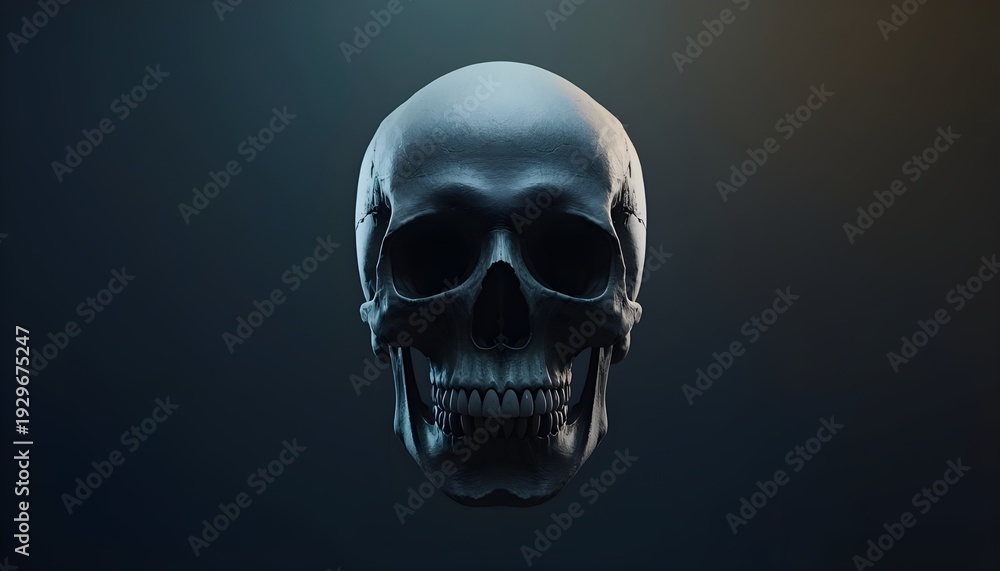 Fototapeta premium A close-up of a human skull with a dark background and dramatic lighting