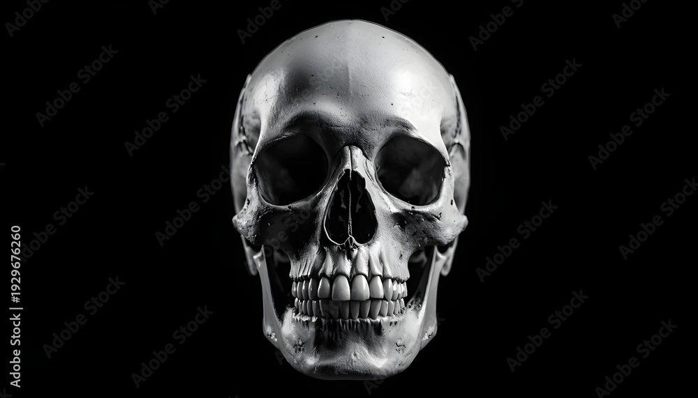 Obraz premium A close-up view of a human skull on a black background
