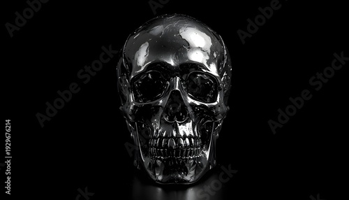 A shiny metallic skull on a dark background