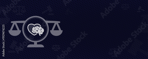 Mental Health and Psychology Law Concept with Brain and Heart Icon on Scales of Justice Vektor Background with Copy Space