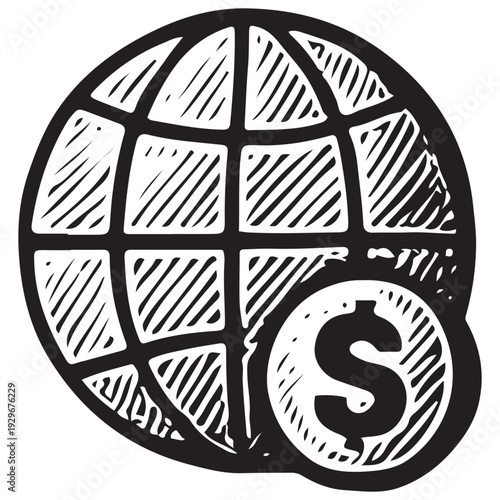 Vintage Global Finance Globe Engraving Illustration International Banking Economy