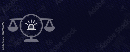 Emergency Services and Public Safety Law Concept with Siren Icon on Scales of Justice Vektor Background with Copy Space