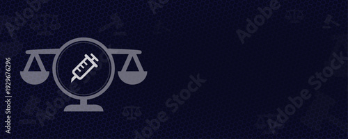 Medical and Vaccine Law Concept with Syringe Icon on Scales of Justice Vektor Background with Copy Space