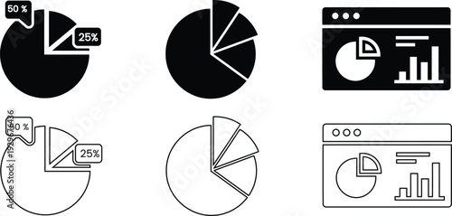 Collection of black and white pie charts and graphs