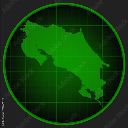 Vector map of Costa Rica on the radar green screen