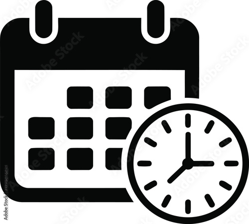 Calendar and clock combination icon.