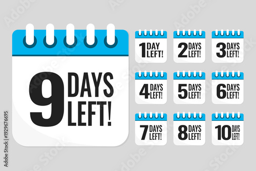 Countdown daily page calendar icon - 9 days left