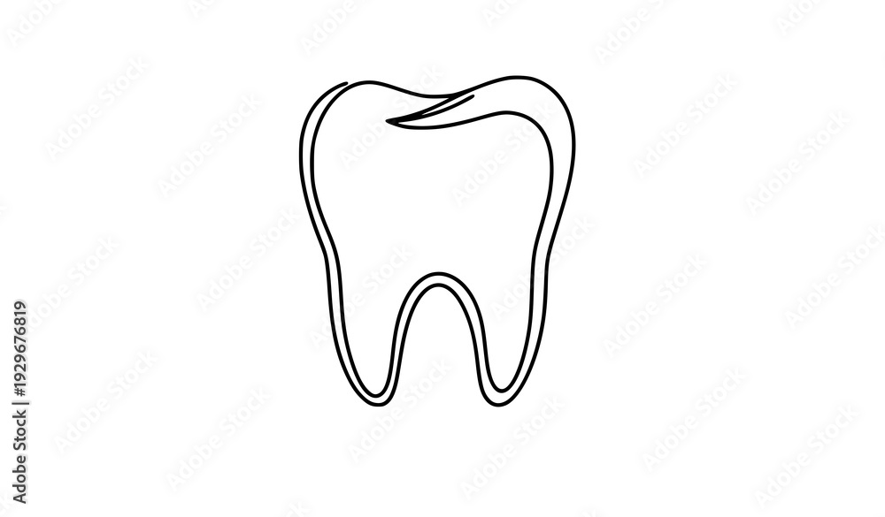 Obraz premium Single Line Tooth Outline with Minimal Detail Dental Vector Icon on White