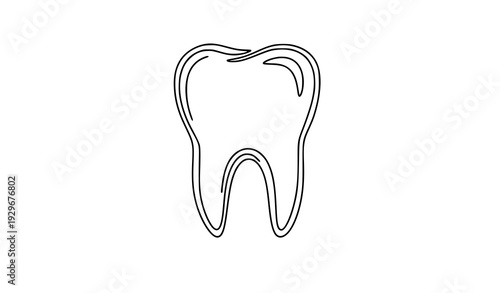 Minimal Continuous Line Tooth Icon Modern Dental Outline Vector on White