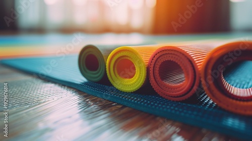A photo of resistance bands rolled up on a gym