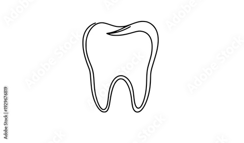 Single Line Tooth Outline with Minimal Detail Dental Vector Icon on White