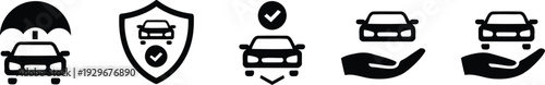 Car insurance icons set, Auto protection, Vehicle Safety, Coverage Shield