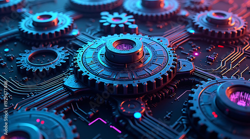 Intricate gears and machinery forming a mesmerizing technological network. illustration