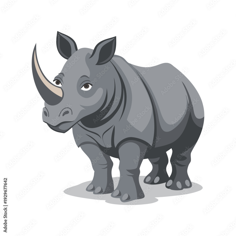 Fototapeta premium Grey rhinoceros animal on white background. Wild animal illustration.