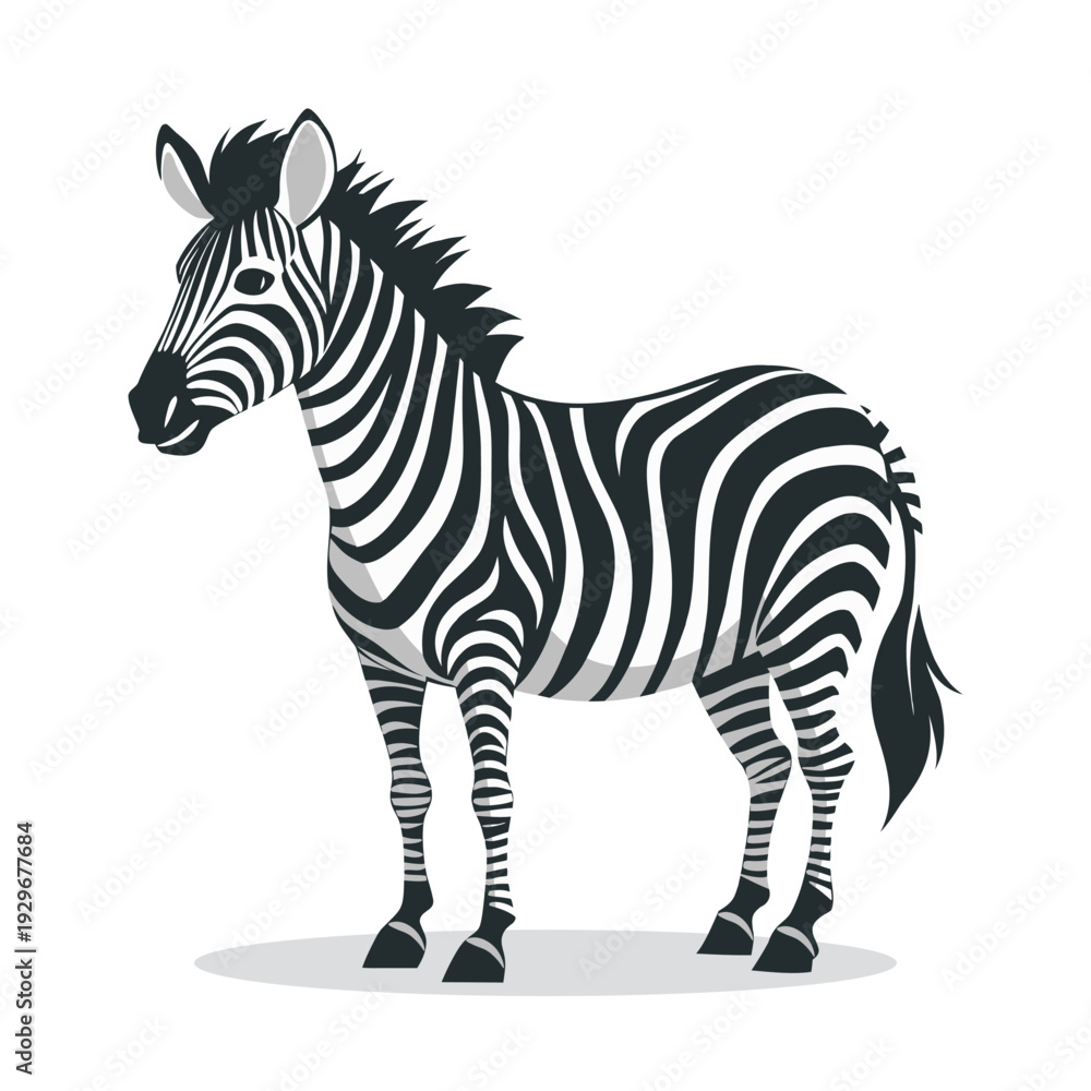 Fototapeta premium Cute zebra standing. Zebra isolated on white background. Illustration.