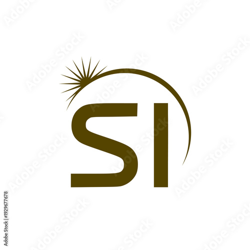 Letter SI with sun logo icon isolated on white background
