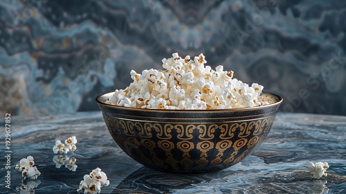 A photo of salted popcorn in a decorative bowl