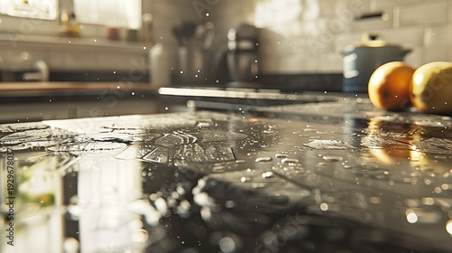 A photo of sanitized kitchen work surfaces.
