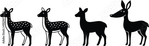 Set of cute deer silhouettes with polka dot patterns and minimalist fawn icons for woodland nature nursery vector graphic design,