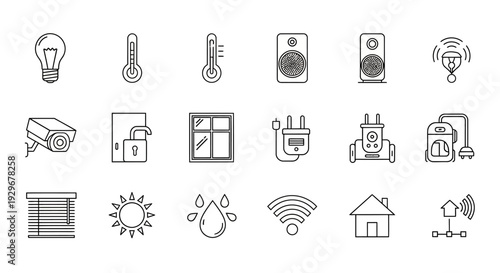 Smart Home and Internet of Things Line Icons Set on Isolated White Background