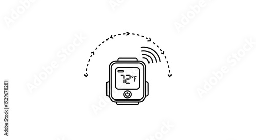 Smartwatch Remote Control Displaying Temperature and Wireless Signals on Isolated White Background.