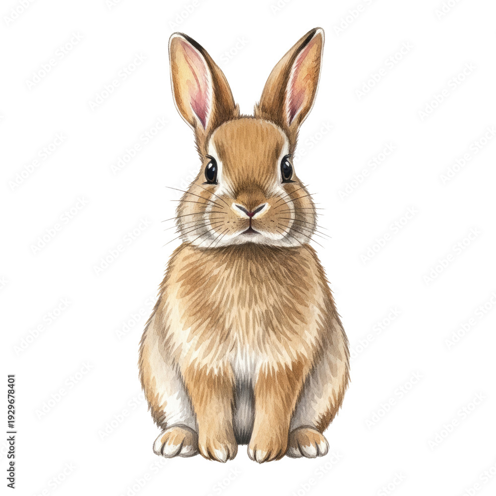 Obraz premium Detailed of a fluffy brown rabbit with large ears sitting attentively isolated on a transparent background
