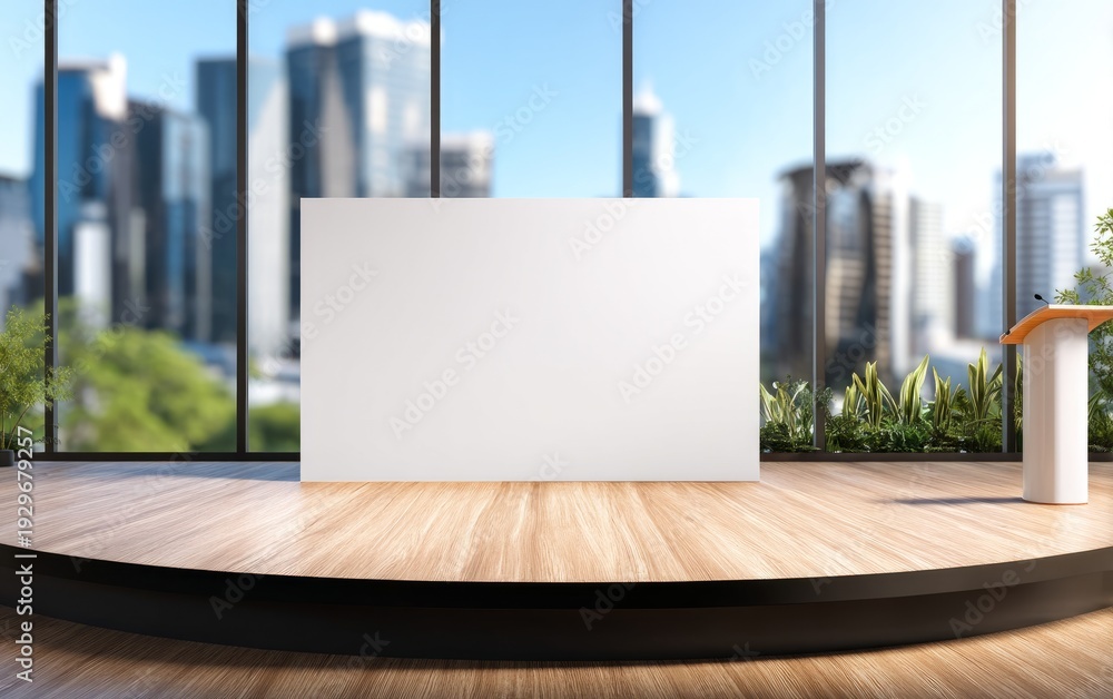 Fototapeta premium Modern Stage Setup with Large LED Screen and Podium in Urban Environment