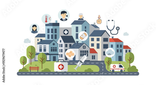 Community Healthcare Services: Urban Medical Care & Public Health Illustration