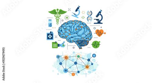 Brain Connectivity & Medical Research: Neuroscience, Health Technology & Data Network Illustration