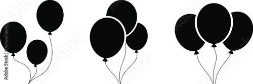 Balloon silhouettes set with floating party decorations isolated on white background for celebration and birthday design