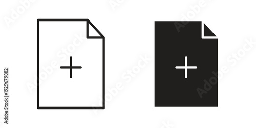 Add document icons vector glyph and thin line. Black icons