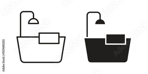 Bathroom icons vector glyph and thin line. Black icons