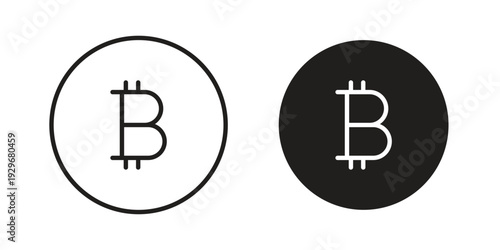 Bitcoin icons vector glyph and thin line. Black icons