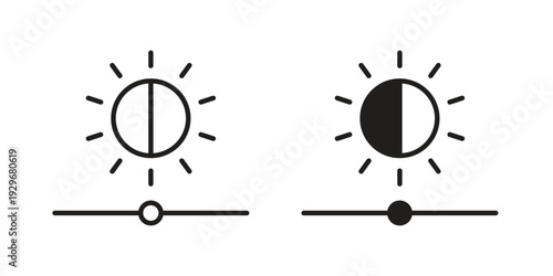 Brightness icons vector glyph and thin line. Black icons