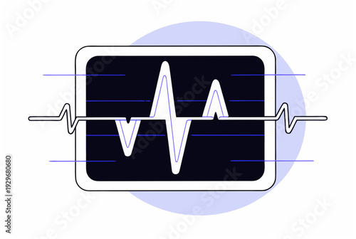 Heartbeat monitor screen with pulse line and heartbeat wave for medical scribe AI agent concept. Outline vector illustration