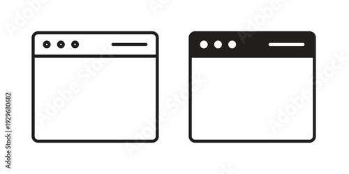 Browser window icons vector glyph and thin line. Black icons