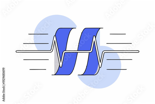 Abstract minimal heartbeat line forming letter H with medical scribe and AI agent concept. Modern vector symbol icon