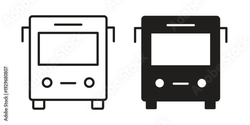 Bus icons vector glyph and thin line. Black icons