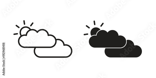 Cloudy Day icons vector glyph and thin line. Black icons