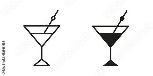 Cocktail icons vector glyph and thin line. Black icons