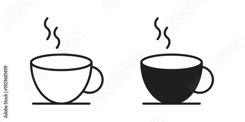 Coffee icons vector glyph and thin line. Black icons