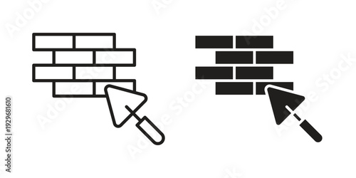 Construction icons vector glyph and thin line. Black icons