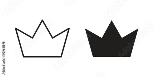 Crown icons vector glyph and thin line. Black icons